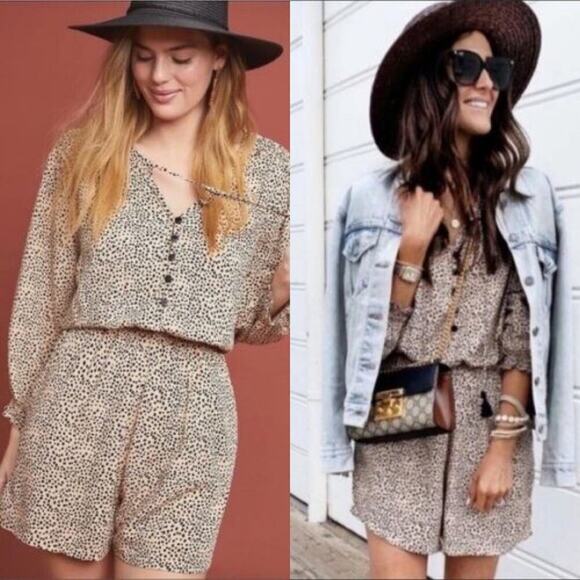 Anthropologie BeachGold polka dot romper size medium blogger favorite Chelsea‎ - Picture 1 of 8